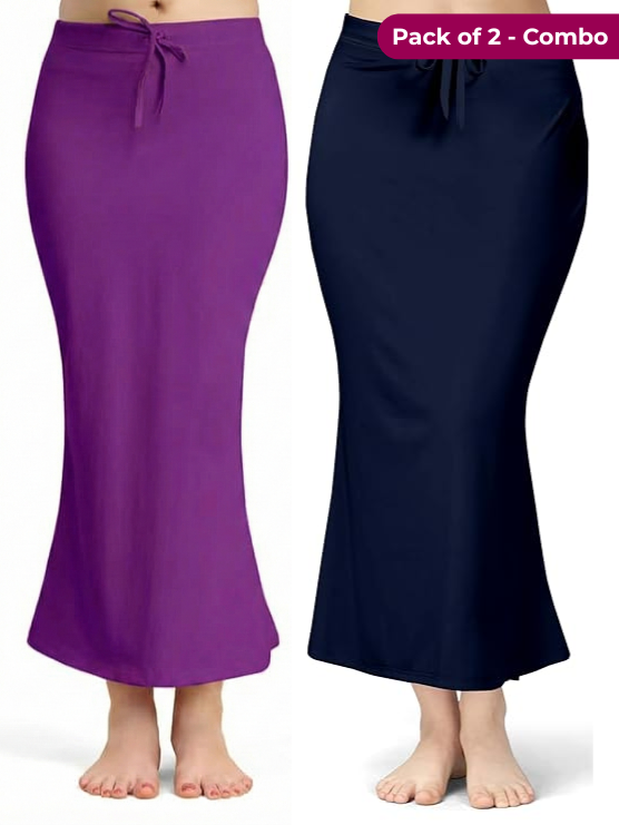 Pack of 2 - Purple & Navy Comfort Lycra 4 Way Fabric Saree Shapewear For Women