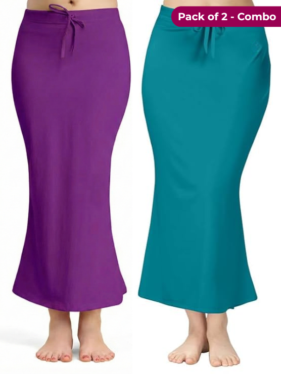 Pack of 2 - Purple & Peacock Green Comfort Lycra 4 Way Fabric Saree Shapewear For Women