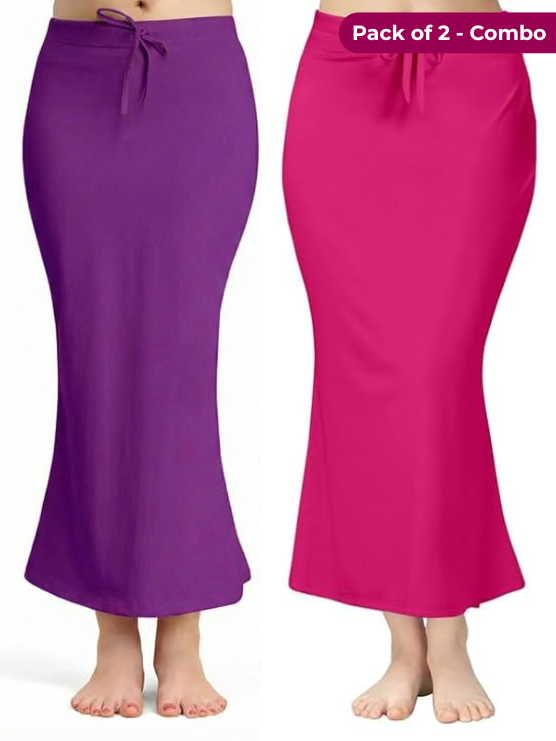 Pack of 2 - Purple & Pink Comfort Lycra 4 Way Fabric Saree Shapewear For Women