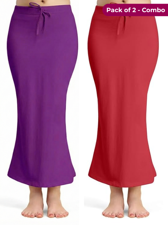 Pack of 2 - Purple & Red Comfort Lycra 4 Way Fabric Saree Shapewear For Women