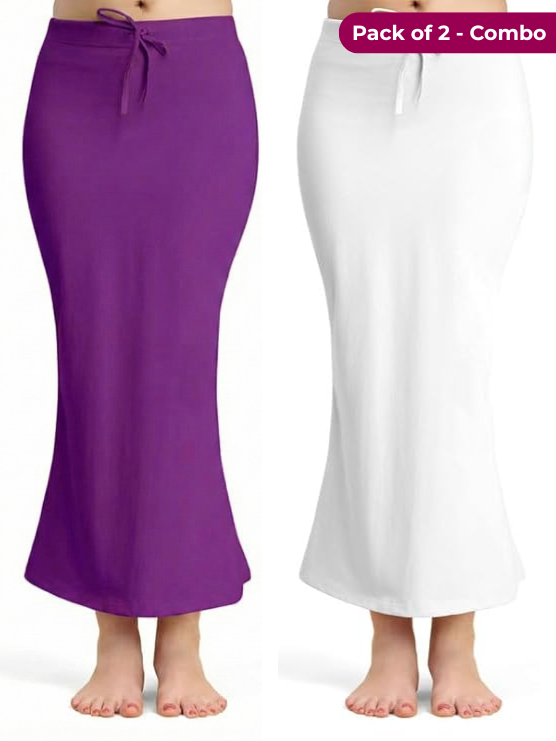 Pack of 2 - Purple & White Comfort Lycra 4 Way Fabric Saree Shapewear For Women