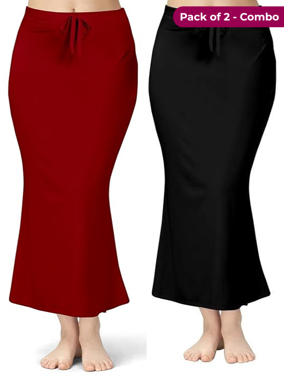 Pack of 2-Red-Black-Comfort Lycra 4 Way Fabric Saree Shapewear For Women