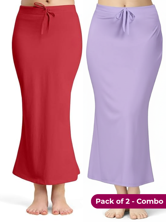 Pack of 2 - Red & Lavender Comfort Lycra 4 Way Fabric Saree Shapewear For Women