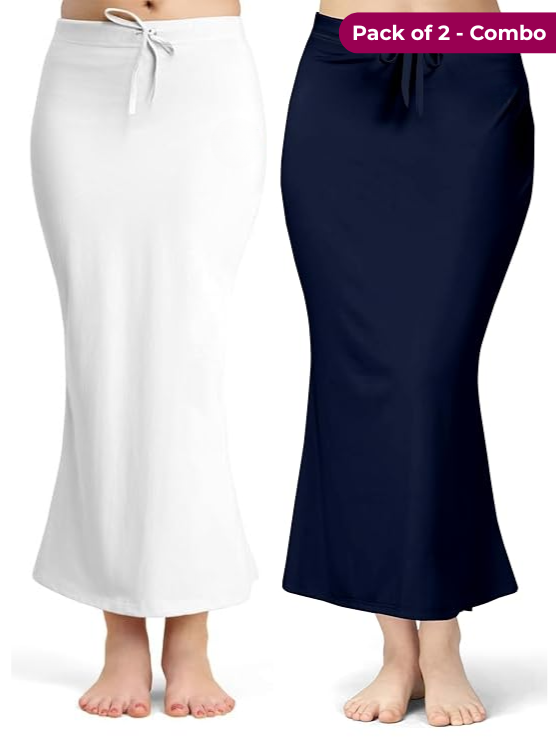 Pack of 2 White & Navy Comfort Lycra 4 Way Fabric Saree Shapewear For Women