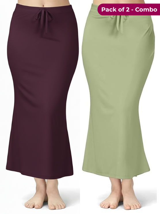 Pack of 2 Wine & Light Green Pista Comfort Lycra 4 Way Fabric Saree Shapewear For Women