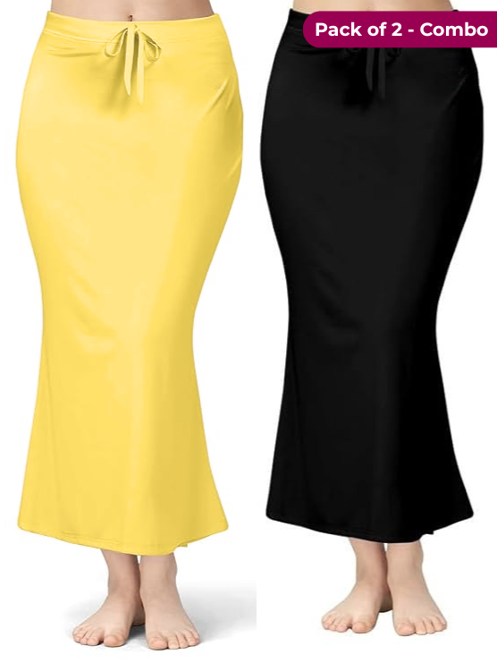 Pack of 2 Yellow & Black Comfort Lycra 4 Way Fabric Saree Shapewear For Women