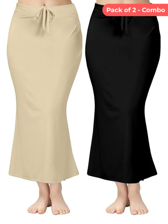 Pack of 2 Beige & Black Comfort Lycra 4 Way Fabric Saree Shapewear For Women