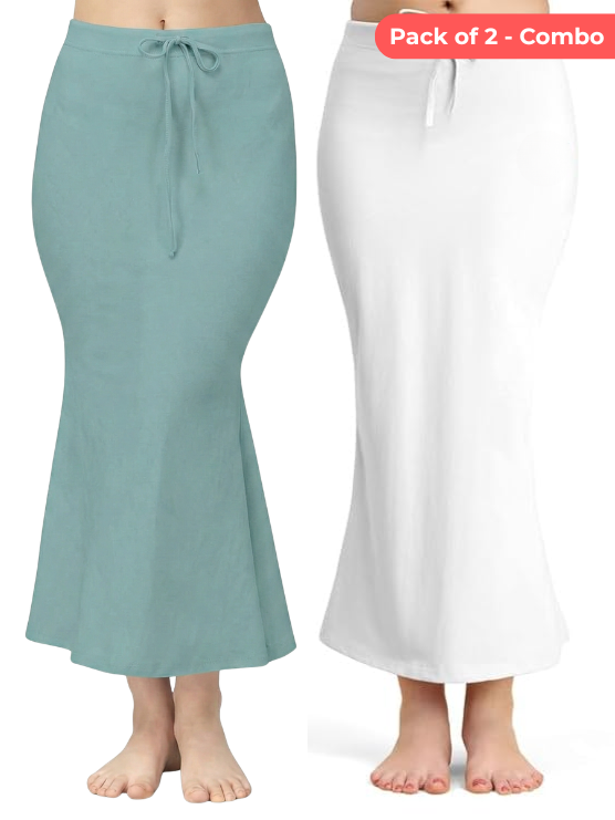 Pack of 2  Cloud & White Comfort Lycra 4 Way Fabric Saree Shapewear For Women