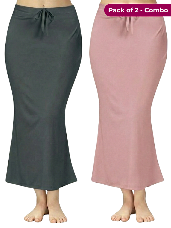 Pack of 2  Dark Grey & Onion Pink Comfort Lycra 4 Way Fabric Saree Shapewear For Women