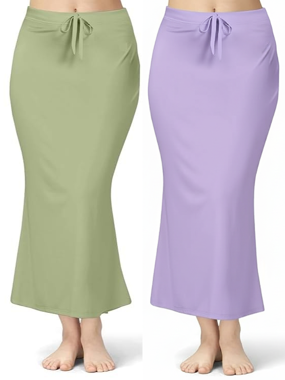 Pack of 2 Light Green Pista & Lavender Comfort Lycra 4 Way Fabric Saree Shapewear For Women