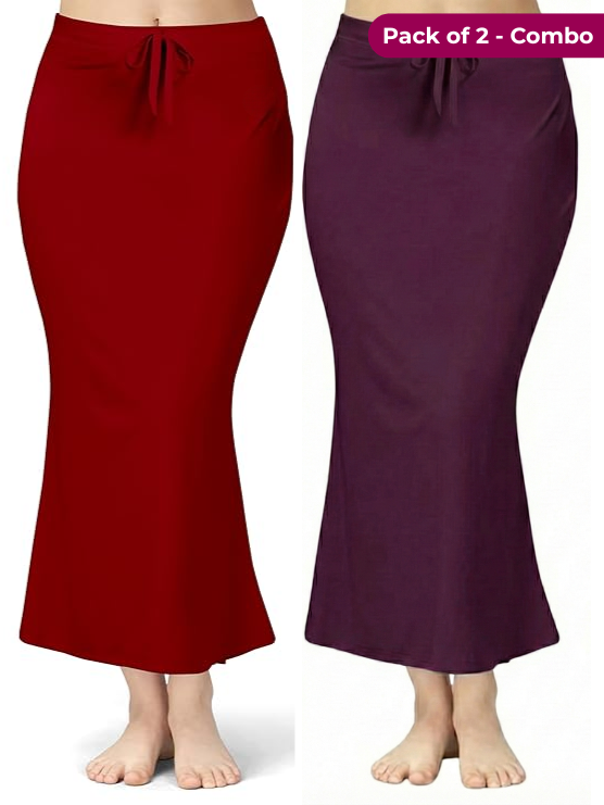 Pack of 2  Maroon & Plum Comfort Lycra 4 Way Fabric Saree Shapewear For Women