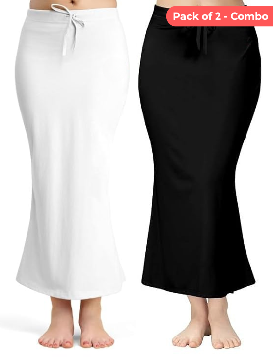 Pack of 2 White & Black Comfort Lycra 4 Way Fabric Saree Shapewear For Women