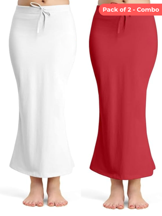 Pack of 2 White & Maroon Comfort Lycra 4 Way Fabric Saree Shapewear For Women (Pack Of 2)